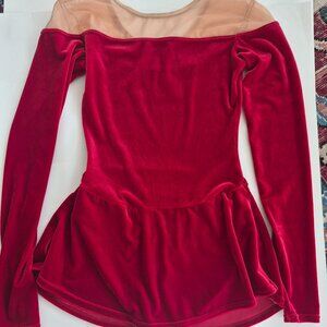 Red velour Mondor figure skating skate dress long sleeves adult small